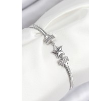 Pirinç Zirkon Taşlı Yonca Model Gümüş Renk Kadın Bileklik - TJ-BB7898