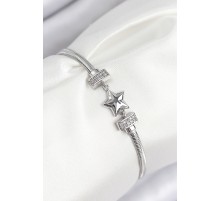 Pirinç Zirkon Taşlı Yonca Model Gümüş Renk Kadın Bileklik - TJ-BB7898