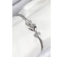 Pirinç Zirkon Taşlı Kalp Model Gümüş Renk Kadın Bileklik - TJ-BB7900