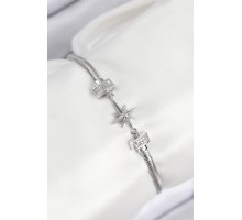 Pirinç Zirkon Taşlı Kutup Yıldızı Model Gümüş Renk Kadın Bileklik - TJ-BB7904