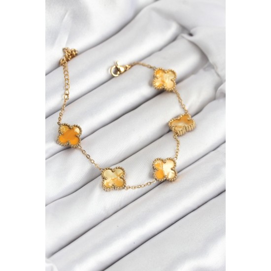 316L Çelik Gold Zincir Sarı Yonca Bileklik - TJ-BB7906