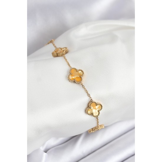316L Çelik Gold Zincir Sarı Yonca Bileklik - TJ-BB7906