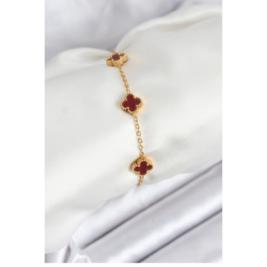 316L Çelik Gold Zincir Baby Boy Bordo Renk Bileklik - TJ-BB7907