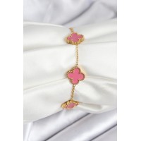 316L Çelik Gold Zincir Pembe Yonca Renk Bileklik TJ-BB7908