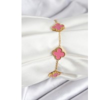 316L Çelik Gold Zincir Pembe Yonca Renk Bileklik - TJ-BB7908