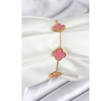 316L Çelik Gold Zincir Pembe Yonca Renk Bileklik - TJ-BB7908
