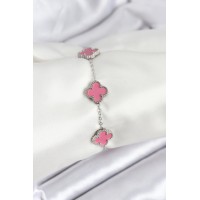 316L Çelik Gümüş Zincir Pembe Renk Yonca Bileklik TJ-BB7909