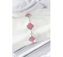 316L Çelik Gümüş Zincir Pembe Renk Yonca Bileklik - TJ-BB7909