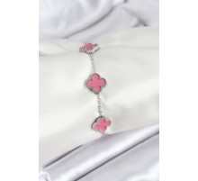 316L Çelik Gümüş Zincir Pembe Renk Yonca Bileklik - TJ-BB7909