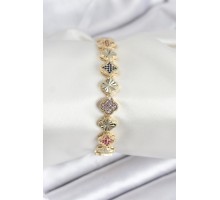 Pirinç VIP Seri Yonca Zirkon Taşlı Kadın Bileklik - TJ-BB7910