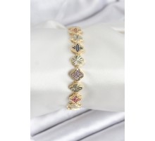 Pirinç VIP Seri Yonca Zirkon Taşlı Kadın Bileklik - TJ-BB7910