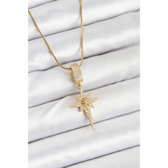 316L Çelik Zincir Gold Renk Kutup Yıldızı Kadın Kolye - TJ-BKO10559
