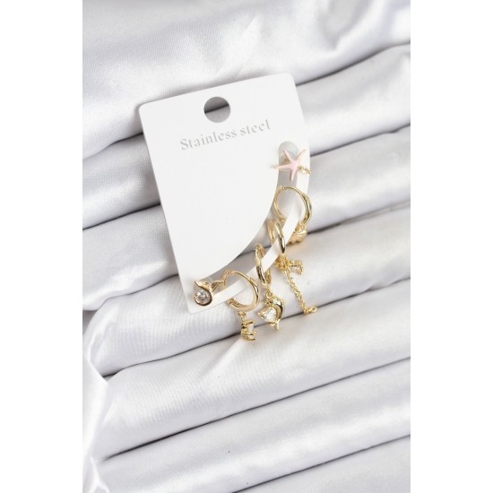 Pirinç Gold Renk Set Küpe - TJ-BKP11215