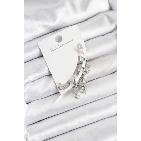 Pirinç Gümüş Renk Set Küpe - TJ-BKP11216