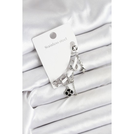 Pirinç Gümüş Renk Kadın Set Küpe - TJ-BKP11218