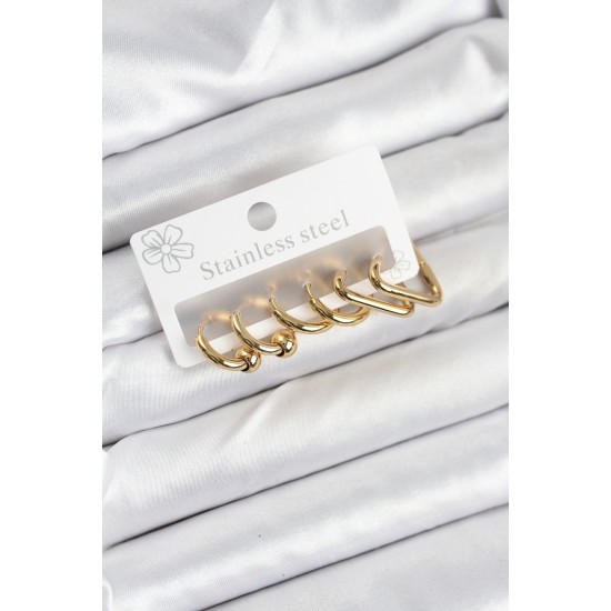 316L Çelik Gold Renk Kadın Küpe Seti - TJ-BKP11222