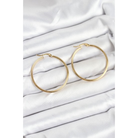 316L Çelik Gold Renk 35 mm Halka Kadın Küpe - TJ-BKP11226