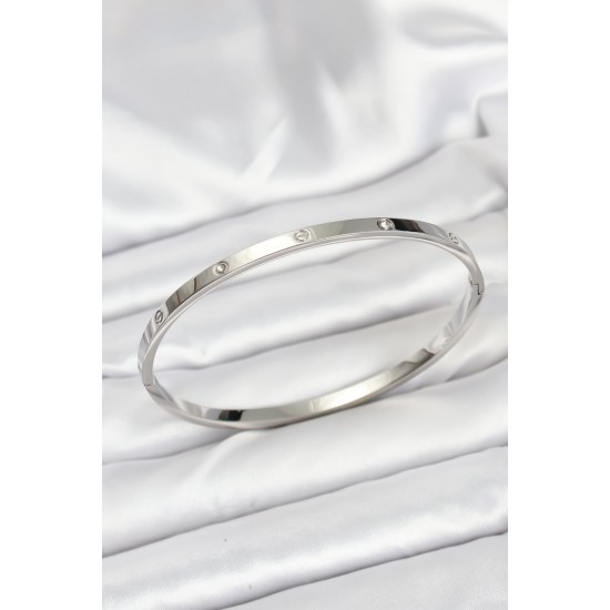 316L Çelik Gümüş Renk 65 mm İnce Kadın Kelepçe Bileklik - TJ-BB7913