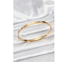 316L Çelik Gold Renk Zirkon Taşlı 65 mm İnce Kadın Kelepçe Bileklik - TJ-BB7914