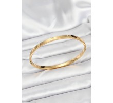 316L Çelik Gold Renk Zirkon Taşlı 65 mm İnce Kadın Kelepçe Bileklik - TJ-BB7914