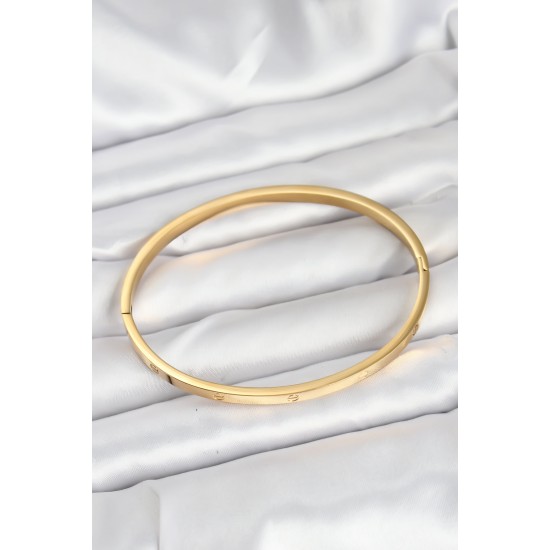 316L Çelik Gold Renk 65 mm İnce Kadın Kelepçe Bileklik - TJ-BB7915