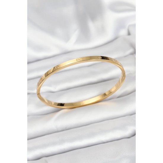 316L Çelik Gold Renk 65 mm İnce Kadın Kelepçe Bileklik - TJ-BB7915