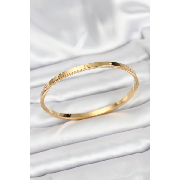 316L Çelik Gold Renk 65 mm İnce Kadın Kelepçe Bileklik - TJ-BB7915