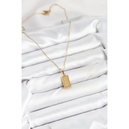 316L Çelik Zincir Gold Renk Külçe Altın Model Kadın Kolye - TJ-BKO10560