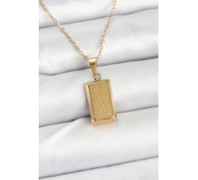 316L Çelik Zincir Gold Renk Külçe Altın Model Kadın Kolye - TJ-BKO10560