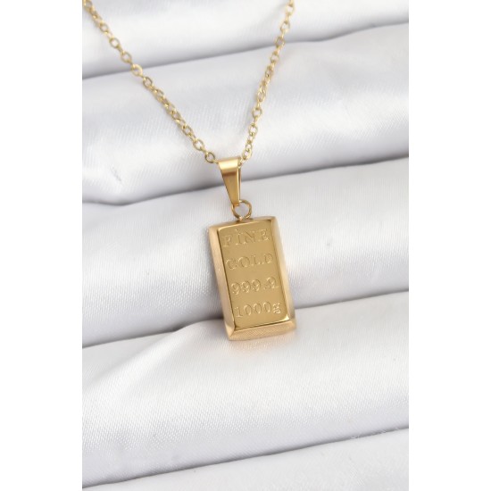 316L Çelik Zincir Gold Renk Külçe Altın Model Kadın Kolye - TJ-BKO10560