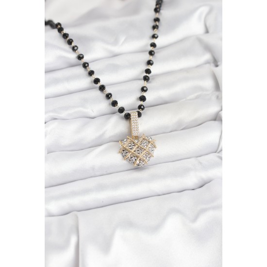 316L Çelik Zincir Kristal Boncuklu Kalpli Kadın Kolye - TJ-BKO10562