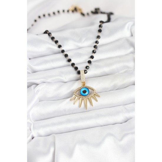 316L Çelik Zincir Kristal Boncuklu Göz Model Kadın Kolye - TJ-BKO10564
