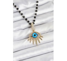 316L Çelik Zincir Kristal Boncuklu Göz Model Kadın Kolye - TJ-BKO10564