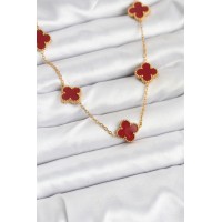 316L Çelik Gold Renk Zincir Bordo Yonca Kadın Kolye TJ-BKO10565
