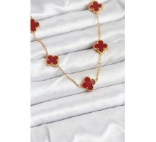 316L Çelik Gold Renk Zincir Bordo Yonca Kadın Kolye - TJ-BKO10565
