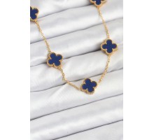 316L Çelik Zincir Gold Renk Lacivert Yonca Kadın Kolye - TJ-BKO10567