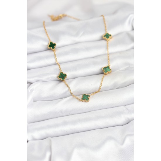 316L Çelik Zincir Gold Renk Yeşil Baby Boy Yonca Kadın Kolye - TJ-BKO10570