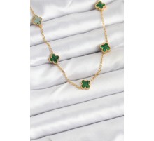 316L Çelik Zincir Gold Renk Yeşil Baby Boy Yonca Kadın Kolye - TJ-BKO10570