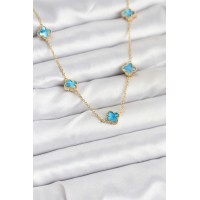 316L Çelik Zincir Gold Renk Buz Mavisi Baby Boy Yonca Kadın Kolye TJ-BKO10571