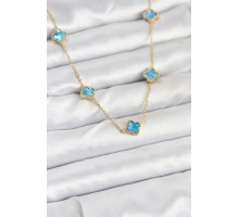316L Çelik Zincir Gold Renk Buz Mavisi Baby Boy Yonca Kadın Kolye - TJ-BKO10571