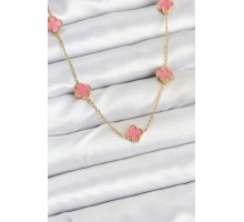 316L Çelik Zincir Gold Renk Pembe Baby Boy Yonca Kadın Kolye - TJ-BKO10572
