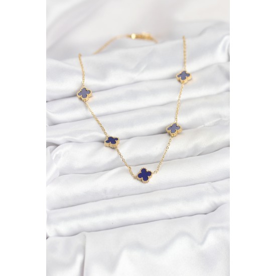 316L Çelik Zincir Gold Renk Lacivert Baby Boy Yonca Kadın Kolye - TJ-BKO10573