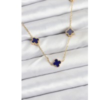 316L Çelik Zincir Gold Renk Lacivert Baby Boy Yonca Kadın Kolye - TJ-BKO10573