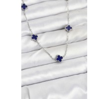 316L Çelik Zincir Gümüş Renk Lacivert Baby Boy Yonca Kadın Kolye - TJ-BKO10574