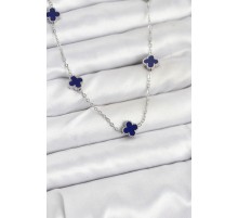 316L Çelik Zincir Gümüş Renk Lacivert Baby Boy Yonca Kadın Kolye - TJ-BKO10574