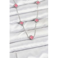 316L Çelik Zincir Gümüş Renk Pembe Baby Boy Yonca Kadın Kolye TJ-BKO10575