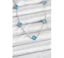 316L Çelik Zincir Gümüş Renk Buz Mavisi Baby Boy Yonca Kadın Kolye - TJ-BKO10576