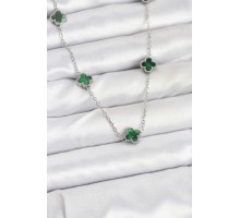 316L Çelik Zincir Gümüş Renk Yeşil Baby Boy Yonca Kadın Kolye - TJ-BKO10578