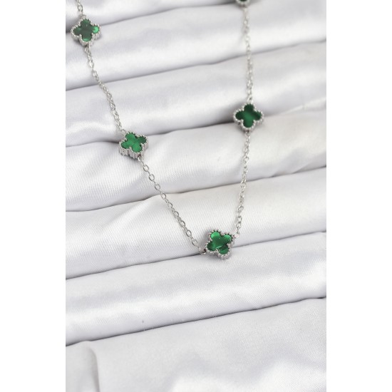 316L Çelik Zincir Gümüş Renk Yeşil Baby Boy Yonca Kadın Kolye - TJ-BKO10578