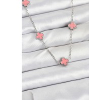 316L Çelik Zincir Gümüş Renk Pembe Baby Boy Yonca Kadın Kolye - TJ-BKO10579